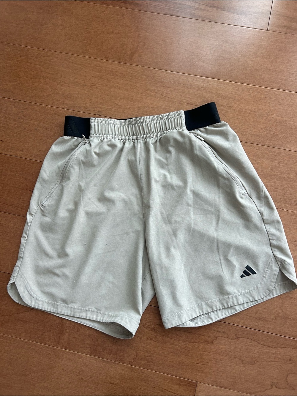 Adidas Men's Beige Athletic Shorts with Black Waistband